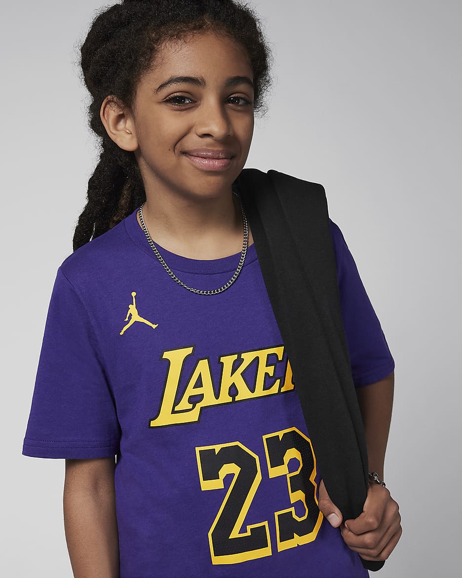 LeBron James Los Angeles Lakers Statement Edition Older Kids Jordan NBA T Shirt. Nike AT